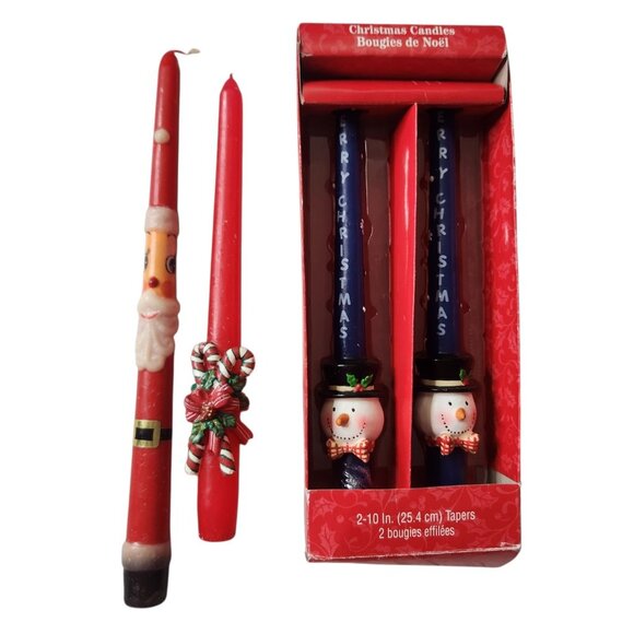Vintage Christmas Taper Candle Lot Snowmen Santa Candy Cane Blue and Red - Picture 1 of 9